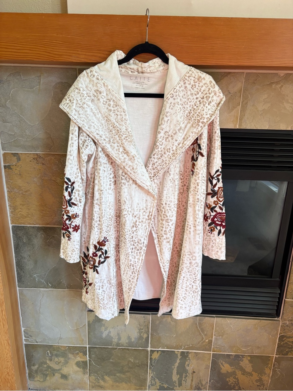 Caite Cream Embroidered Open-Front Cardigan